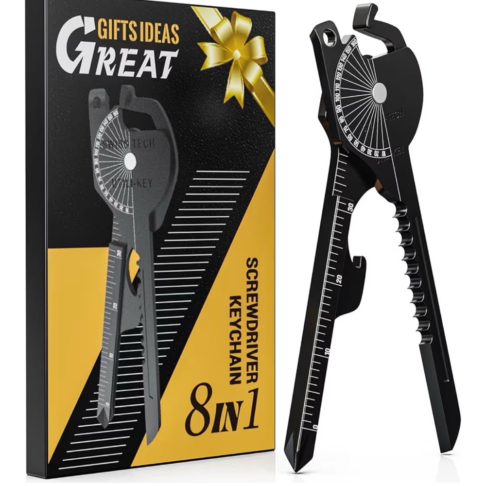 8-in-1 Black Multi-Tool Screwdriver Keychain